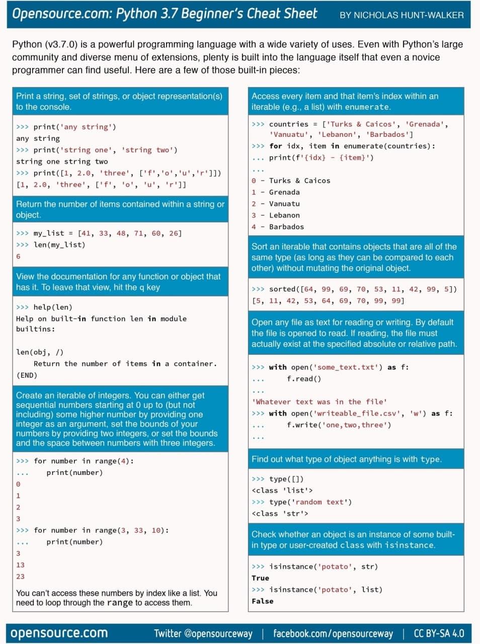 Python Programming Language 3.7 Cheat Sheet Image